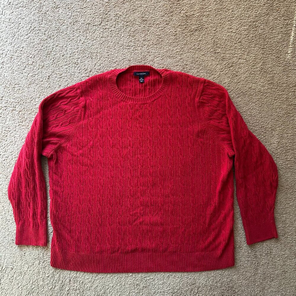Lands End Sweater Womens 2X 20W-22W Crewneck Wool Blend Cableknit Red Pullover